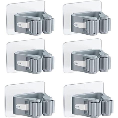 Filiyano-Lot de 6 supports muraux pour balai, porte-serpillère auto-adhésif, crochet mural pour balai, fixation sans perçage, gris (1/5)