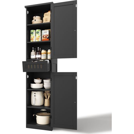 Armoire cuisine 170x40x30 cm, 2 portes, 1 tiroir, étagères réglables, rangement modulable pour cuisine, salle à manger ou salon,Noir (1/5)