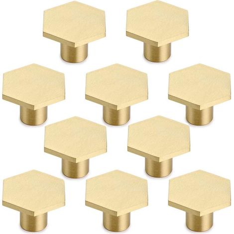 Poignées hexagonales en laiton massif, lot de 10, 21x30x34mm, bouton rond pour porte d'armoire avec vis, poignée de meuble décorative, tirage pour placard (1/5)