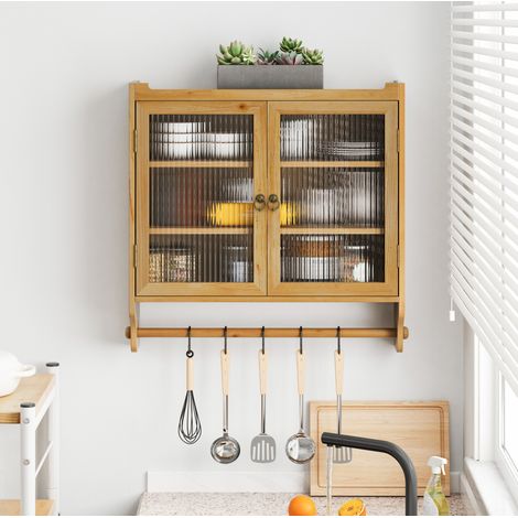 Mobile bagno pensile a 2 ante in vetro 63 cm naturale DESVIAE (1/5)