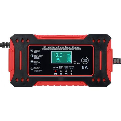 Chargeur de Batterie Intelligent 12V 6A Noir et Rouge avec Écran LCD, Chargeur AGM Gel SLA, Fonction de Reconditionnement (1/5)
