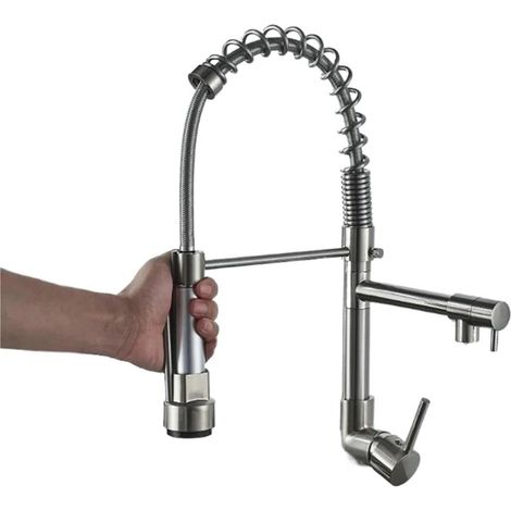 Robinet de cuisine Robinet de cuisine en or Rose noir, robinets à ressort brossé en Nickel, robinets mélangeurs d'eau chaude et froide à 2 fonctions(Nickel brush) (1/5)