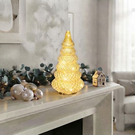 MICRO LED ALBERO VETRO ORO LUCE CALDA DECORAZIONE NATALIZIA D12CM H25,5M (1/5)