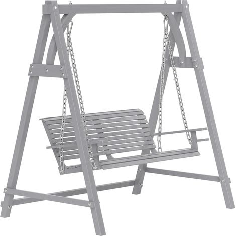 Outsunny 2 Seater Garden Swing Seat, Wooden Swing Chair Bench with Cup Holders for Outdoor Porch Patio, Grey