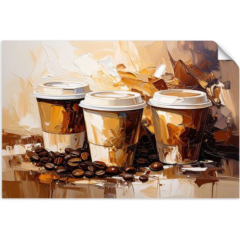 Selbstklebendes Poster – Wandsticker Kaffeetassen in Beige die Ölfarbe imitieren 60x40 cm