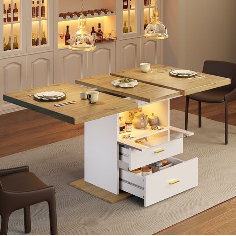 Mesa extensible 110-140 cm con LED y control por app, almacenamiento, MDF blanco HAVRYA (1/5)