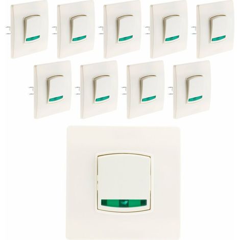 – Lot de 10 boutons poussoir voyant borne-auto blanc – Bornes automatiques – Puissance max 2300W – Installation facile avec vis et griffes