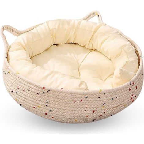 Nid pour chats d’intérieur – panier rond lavable avec coussin moelleux et côtés grattables, confortable lit tissé pour chatons, dimensions : 45 × 15 cm (17,7 × 5,9 pouces) (1/5)
