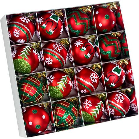 Ensemble de 16 boules de Noël rouges et vertes de 6 cm, incassables, idéales pour décorer le sapin et les couronnes de Noël. (1/4)