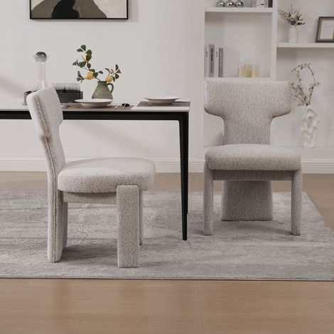 Set de 2 fauteuils en tissu chénille beige, sans accoudoirs, dossier incurvé, pieds en bois d'hévéa – chaises d'appoint modernes pour salon, chambre, restaurant, café, salle à manger, réception. (1/5)