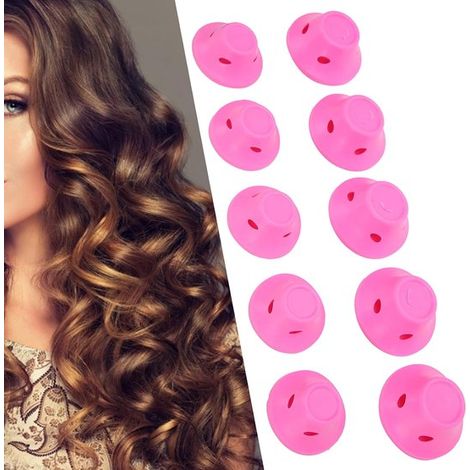 Juego de 10 rulos de silicona para el cabello - Sin calor - Autoadhesivos - Peinado suave - Rizos y ondas - Rulos sin pinza - Apto para niños (1/5)