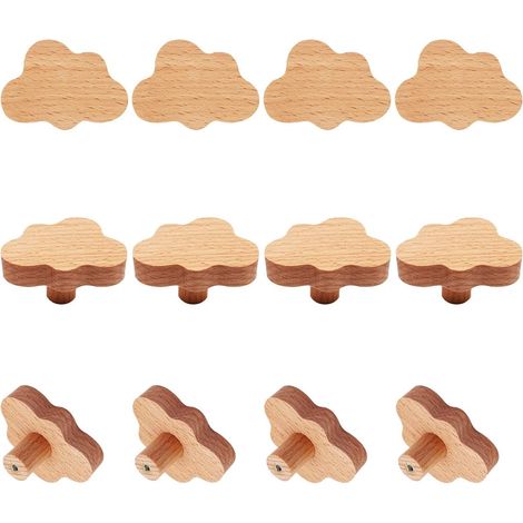 Set mit 12 Griffen – 6 x 4,1 x 3,2 cm – Wolkenform – Inkl. Schrauben – Ideal für Kinderzimmer – Schrankgriffe – Küchenschrankgriffe – Kleine Griffe – Tür- und Schubladengriffe – Holz