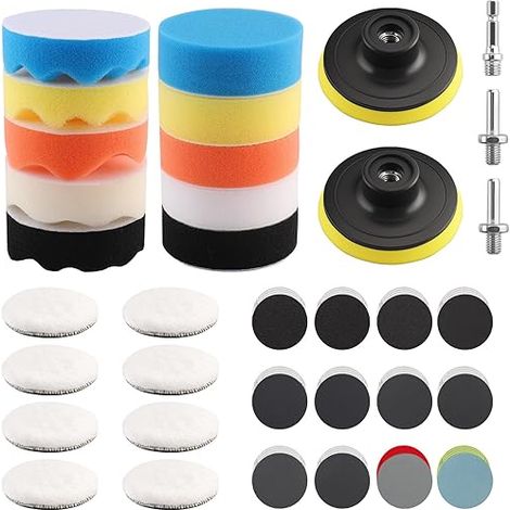 Car Headlight Polishing Kit, 80 mm Disc with M10 Adapter, Buffer Sponge with 75 mm Wet Dry Sandpaper for Sanding and Waxing (1/5)