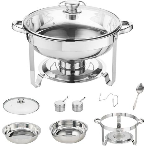 Ensemble de 2 plats à réchaud ronds Mophorn, casseroles de 4 pintes pleine grandeur avec couvercles en verre et supports de combustible