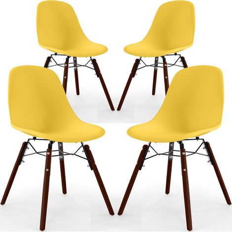 Sedie da Pranzo - Design Scandinavo - Gambe in Legno Scuro - Set di 4 - Skögur Giallo