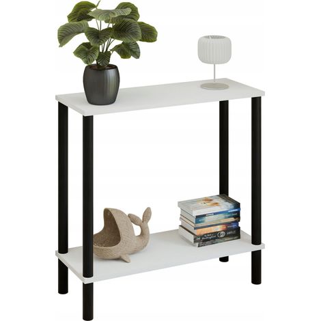 Consola tipo loft con estante de 80x30x80 cm, de metal negro, para el recibidor. (1/5)