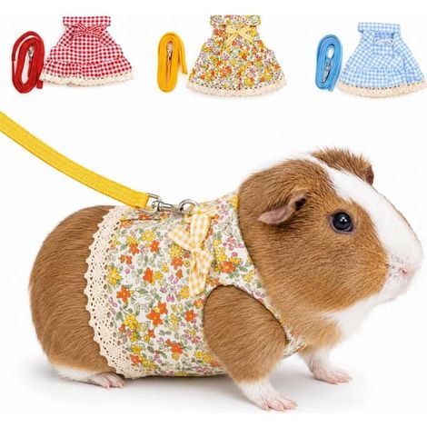 Ensemble harnais et laisse pour cobaye, pyjama fleuri adorable, convient aux furets, chinchillas et animaux similaires, combinaison de promenade ajustable taille M (1/3)