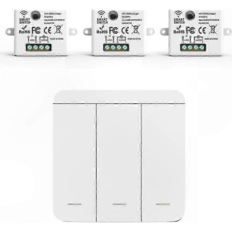 Lot de 3 interrupteurs muraux sans fil RF 433 MHz avec télécommande et récepteur à panneau LED (1/5)