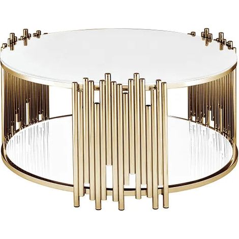 Table Basse ronde STICK Gold verre effet Marbre Blanc D90 H45 cm
