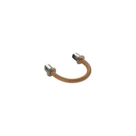 Poignée de meuble en cuir naturel – Entraxe 64 mm – Tourillon Ø 10 mm – Finition nickel mat – Vendu à l'unité – Fosun (1/4)