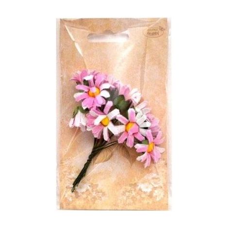 Marguerites en tissu rose clair et blanc, 2 cm, lot de 12