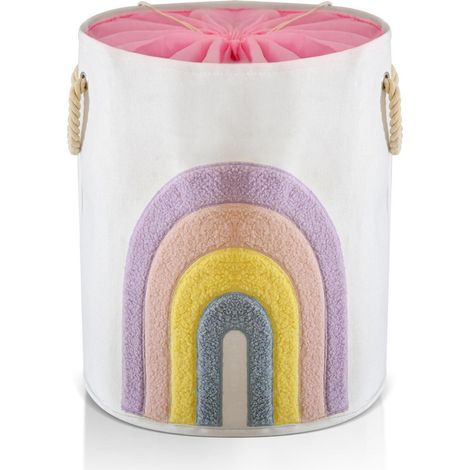 Panier à linge bébé 58L grand format avec cordon de serrage et motif arc-en-ciel (1/5)