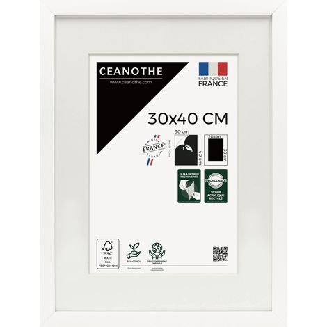 Cadre Photo Blanc 30x40 cm et 40x30 cm, passe-partout intégré – Convient au A4 - Effet caisse – Cadre Photo Milan en Résine Recyclée - Fabriqué en France - Verre acrylique Incassable (1/5)