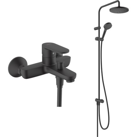 Pack mitigeur bain douche mécanique HANSGROHE Vernis Blend + colonne HANSGROHE Vernis Blend 200 noir mat
