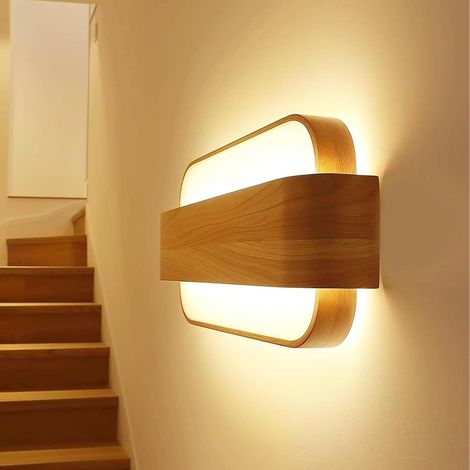 Applique Murale Intérieure Bois, Lampe Murale LED Moderne, 13W Appliques Acrylique & Métal pour Chambre, Couloir, Salon, Blanc Chaud 3000K (1/5)