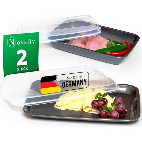 Coffret rentable Novaliv 2x plat 1x haut Anthracite Boîte à charcuterie avec couvercle transparent, boîtes de conservation pour saucisses et