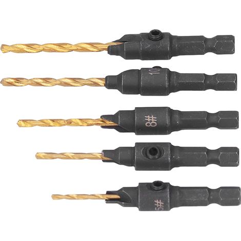 Perceuse à bois HSS à queue hexagonale 1/4", lot de 5 forets à fraiser, vis auto-centreuses, perçage précis pour menuiserie. (1/5)