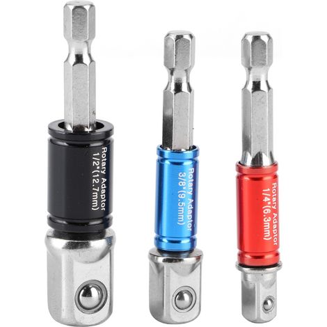 Lot de 3 adaptateurs pour embouts hexagonaux de vissage, pour visseuse à chocs électrique, 1/4in 3/8in 1/2in type C (1/5)