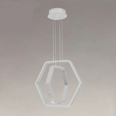 TRADE SHOP - Lampadario A Sospensione Led 48w Esagonale Effetto Cristallo Moderno Bianco 31838 -