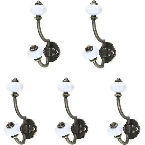 Pack de 5 crochets muraux en céramique teinte bronze, style rustique et vintage, patères décoratives pour porte-manteau, finition rétro, lot de 5 pièces. (1/4)
