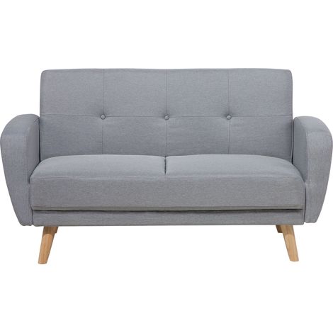 Sofá cama tapizado en tela gris 2 plazas patas de madera estilo minimalista moderno Florli