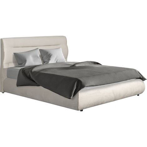 Cama doble con almacenaje en terciopelo "Chamonix" - 140 x 190 cm - Beige