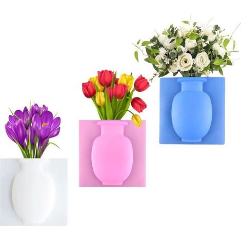 Vase autocollant en silicone - Lot de 3 vases - Silicone incassable - Repositionnable et réutilisable (1/5)