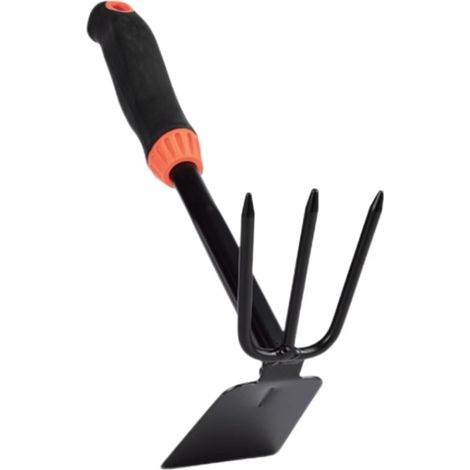 Fourchette de jardin à 3 dents pour sol de jardin, cultivateur, binette de jardin, râteau à main pour ameublir le sol et désherber (outils de jardinage 2 en 1), houe et râteau, houe de jardin à long (1/5)