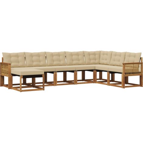 Conjunto de sofás de exterior 8 pcs Natural y Beige vidaXL