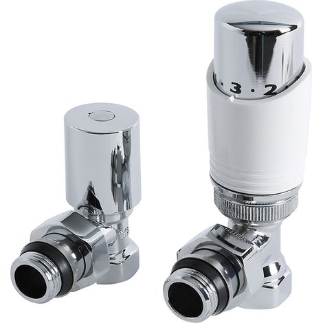 Milano 1/2" Female Thread Valve and TRV Thermostatic Radiator Valve - Chrome and White (1/3)