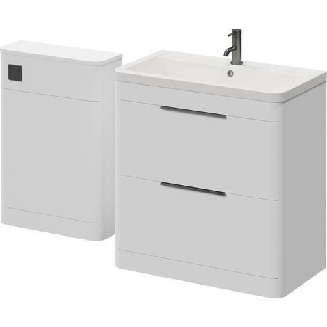 Oslo Gloss White 1350mm Vanity Unit Toilet Suite with Leni Basin - 1350mm - Gunmetal Grey 300mm Finger PullWithout Jubilee Toilet Pan