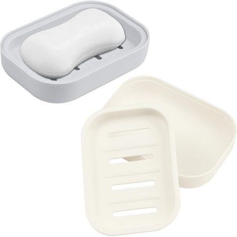 Pcs Plastic Soap Dish Bathroom Soap Holder Soap Box with Draining Tray Double Layer Shower Soap Holder Kitchen Soap Holder with Perforation for Sink Sponge Bathtub, Beige and Gray (1/5)