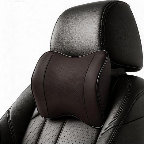 Car Headrest with Memory Foam Removable Breathable Sleeves Adjustable Strap for Car Seat Driving (Brown) (1/5)
