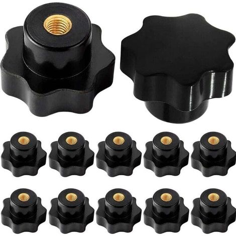 Boutons de serrage M6 en étoile, filetage femelle M6 moleté, pour machines-outils et équipements mécaniques, plastique noir, lot de 10. (1/4)