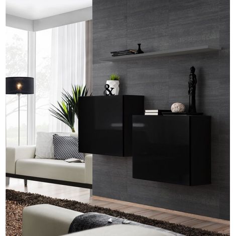 Commode - Switch SB I - 2 vitrines carrées - 1 étagère - Noir et graphite - Modèle 2 - Livraison gratuite