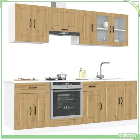Ensemble meubles de cuisine 8 pièces - Kalmar - chêne artisanal - bois d'ingénierie résistant - portes vitrées (1/5)
