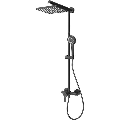 Schulte Duschsystem, DuschMaster Rain Black Style mit Einhebelmischer, Farbe: Schwarz, Kopfbrause eckig