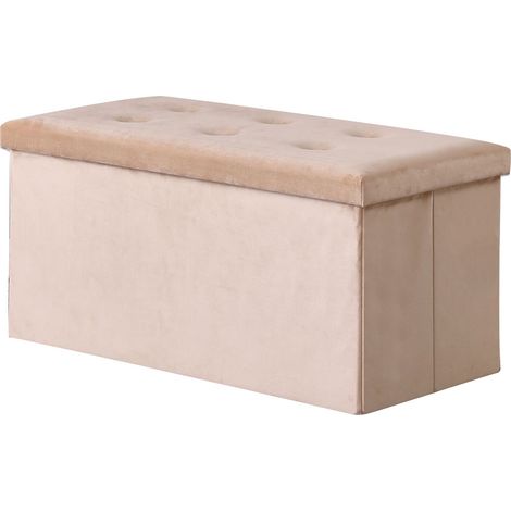 Hobag – Coffre de rangement pouf pliable en velours 76cm – Beige – Rangement esthétique et pratique pour intérieur – Idéal pour espaces réduits (1/3)