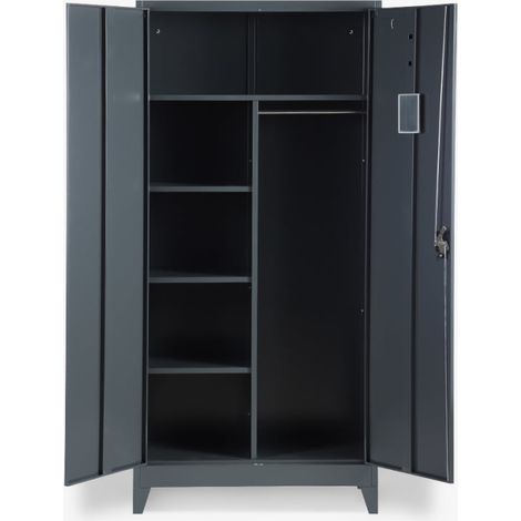 Armoire de bureau 2 portes 90x40 H180 cm en métal – Serrure à cylindre 3 points – Traitement anti-corrosion – Compartiment portemanteau avec miroir – Office24