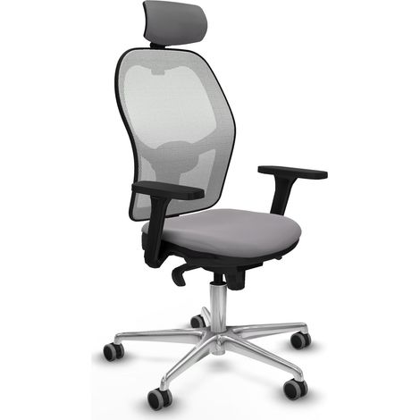 Jorquera sincro malla blanca similpiel gris brazos 3D base aluminio cabecero 2D ruedas 65mm engomada (1/5)